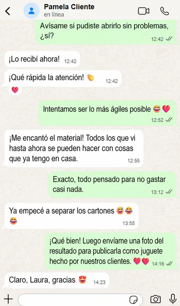 Captura de conversación de cliente 1 sobre el material de Pequeños Genios