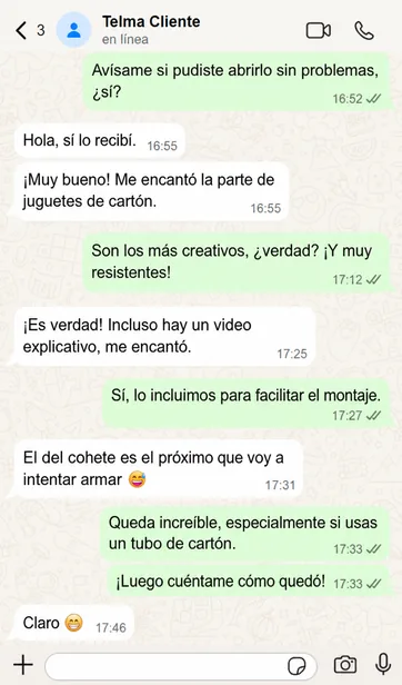 Captura de conversación de cliente 3 sobre el material de Pequeños Genios